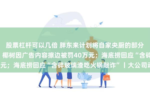 股票杠杆可以几倍 胖东来计划将自家央厨的部分商品向永辉超市输出；椰树因广告内容擦边被罚40万元；海底捞回应“含碎玻璃渣吃火锅敲诈”丨大公司动态